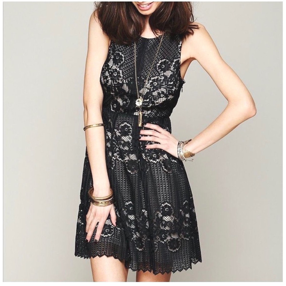 Free People Lace Mini Dress Open Back Boho Fairycore Sz 2 Wedding Coquette Indie